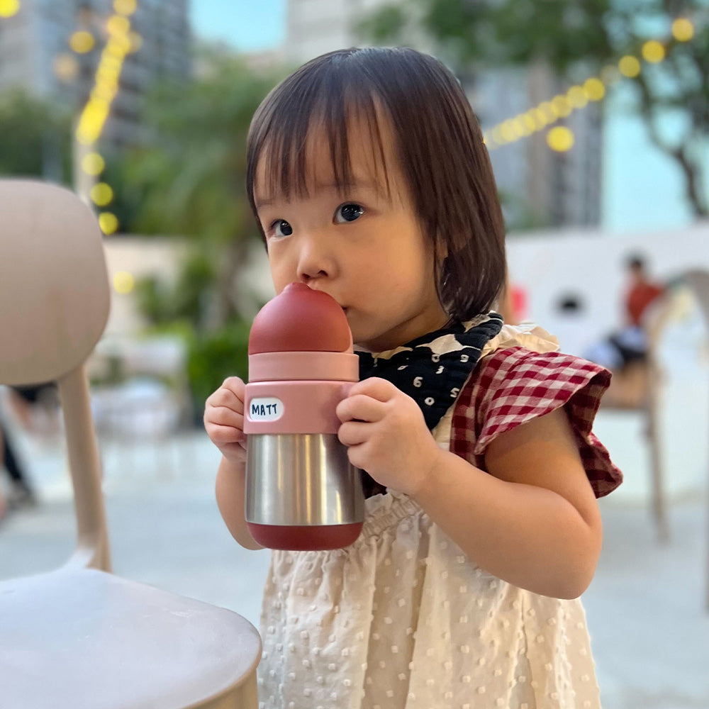 MATT thermal straw bottle - dusty rose+brick red