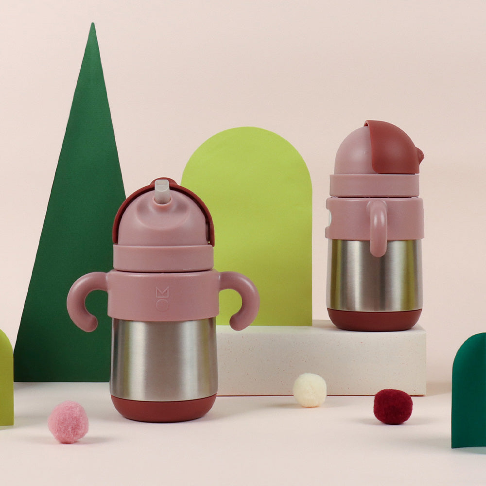 MATT thermal straw bottle - dusty rose+brick red