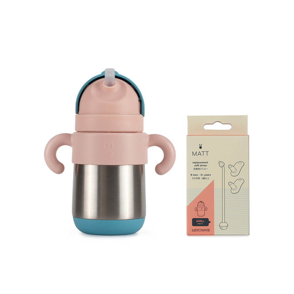 MATT thermal straw bottle + replacement soft straw bundle set - arctic+blush