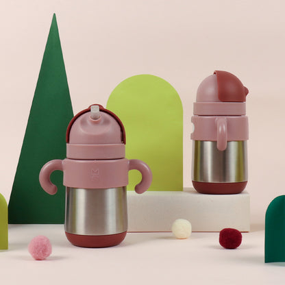 MATT thermal straw bottle - dusty rose+brick red